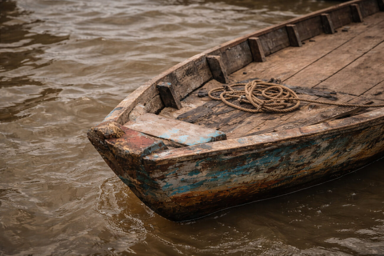 Wooden boat docked at Kampong Phluk